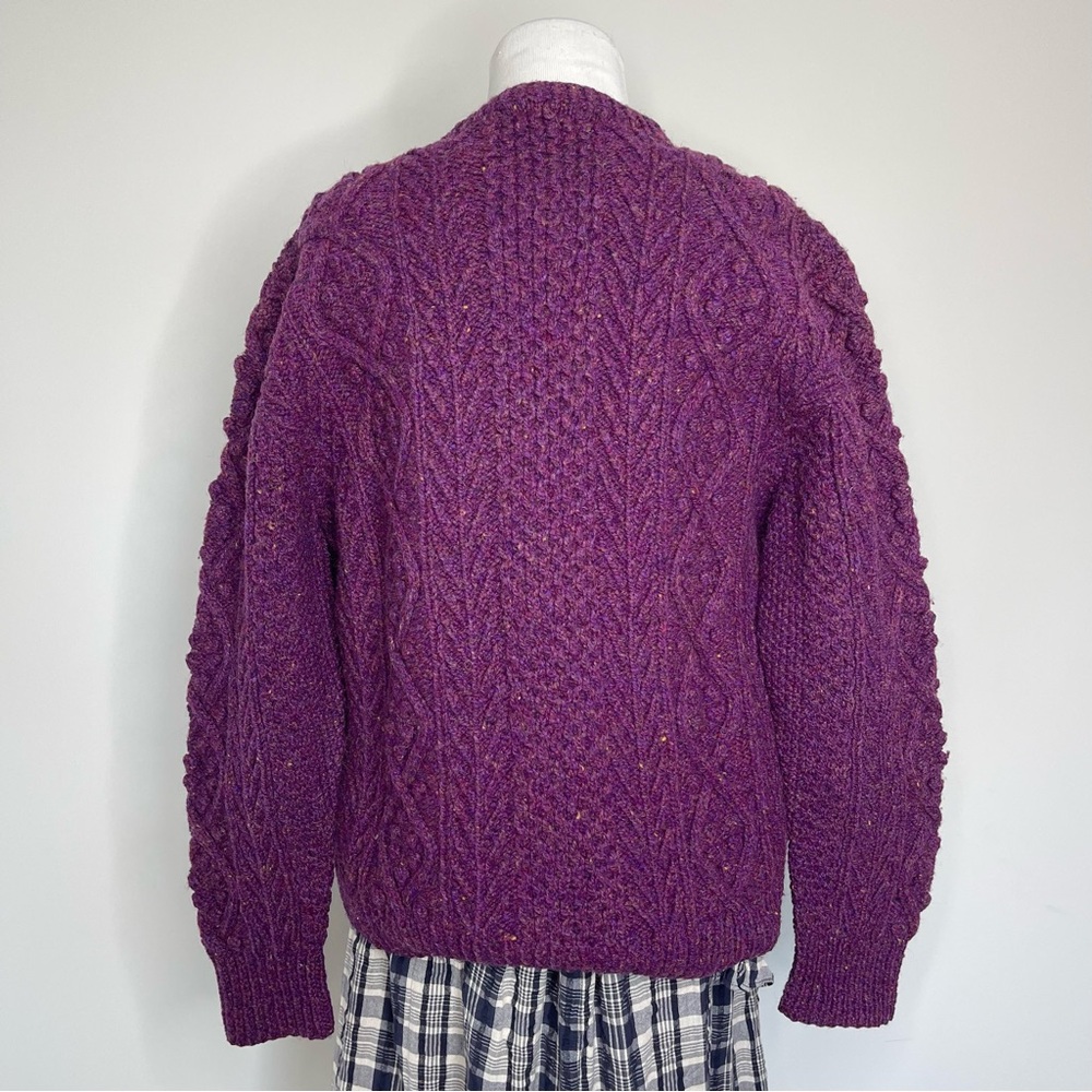 Vintage Mandan Hand Knit 100% Wool Cable Aran Fisherman Chunky Sweater Cardigan - Picture 14 of 14